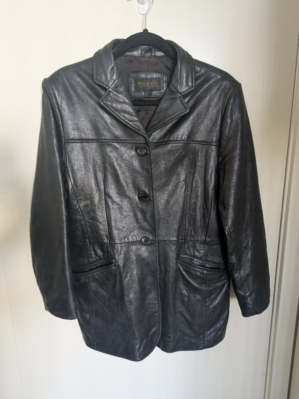 Michael Lawrence Black Leather Blazer Jacket Size L Vintage